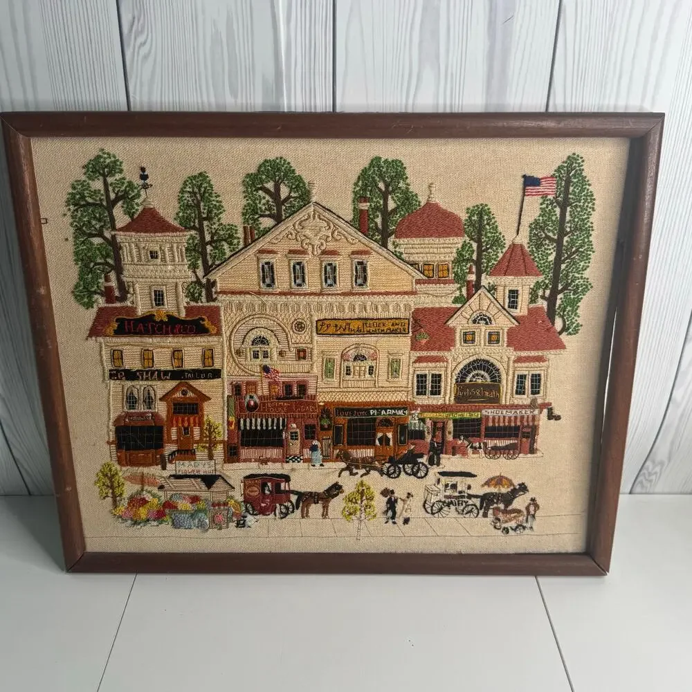 1980s Framed Vintage Dimensions Crewel Victorian Street Charles Wysocki 17x20 - Picture 1 of 12